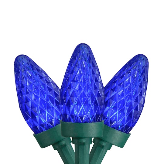 50ct. Faceted Blue LED C7 Christmas String Lights with Green Wire
